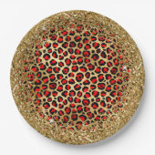 Red Black and Gold Glittery Foil Leopard Glam Pappteller (Vorderseite)