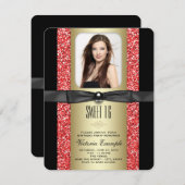 Red Black and Gold Glitzer Sweet 16 Party Einladung (Vorne/Hinten)