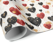 Red Black and Gold Heart Balloons Geschenkpapier (Rolleneckpunkt)