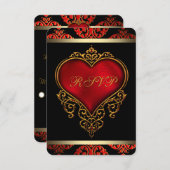 Red Black and Gold Wedding RSVP Einladung (Vorne/Hinten)