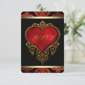 Red Black and Gold Wedding RSVP Einladung (Stehend Vorderseite)