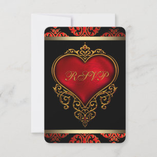 Red Black and Gold Wedding RSVP Einladung