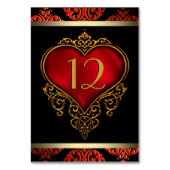 Red Black and Gold Wedding Tischnummer (Rückseite)