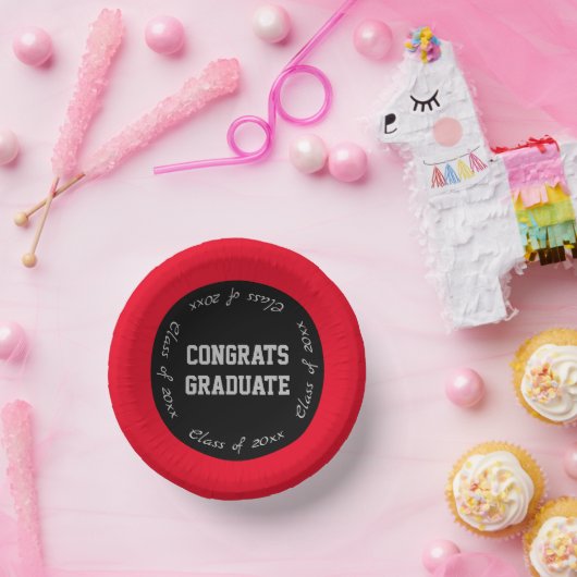 Red Black and Gray Glückwunschs Graduate Class of Pappteller (Party)