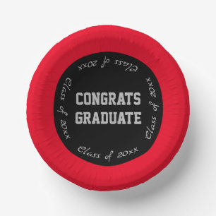 Red Black and Gray Glückwunschs Graduate Class of  Pappteller