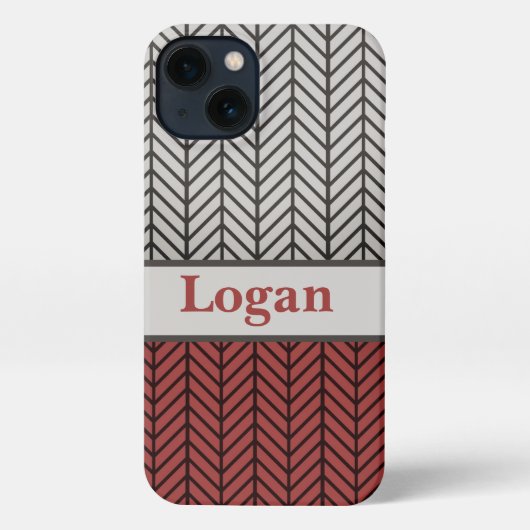Red Black and Grey Black Masculine Chevron Pattern iPhone Hülle (Rückseite)