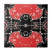 Red Black and White Classic Elegante Leafy Verzier Fliese (Vorderseite)