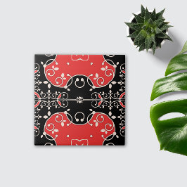 Red Black and White Classic Elegante Leafy Verzier Fliese