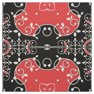 Red Black and White Classic Elegante Leafy Verzier Stoff