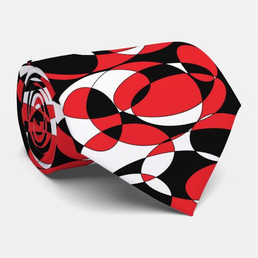 Red, Black and White Ellipticals Tie Krawatte (Gerollt)