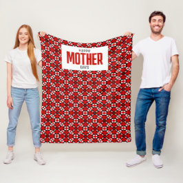 Red, Black, and White Geometric Pixel pattern Fleecedecke