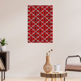 Red, Black, and White Geometric Pixel pattern Poster