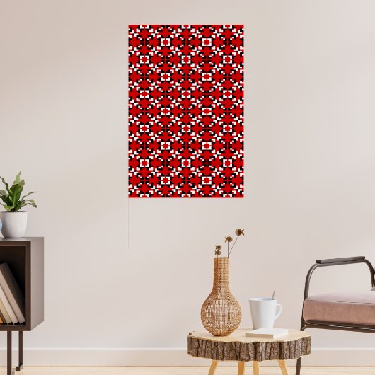 Red, Black, and White Geometric Pixel pattern Poster (Wohnzimmer 3)