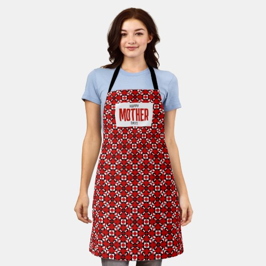 Red, Black, and White Geometric Pixel pattern Schürze (Getragen)
