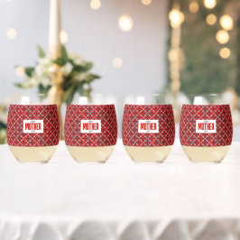 Red, Black, and White Geometric Pixel pattern Weinglas Ohne Stiel