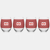Red, Black, and White Geometric Pixel pattern Weinglas Ohne Stiel (Vorderseite)