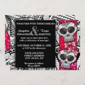 Red Black and White Sugar Skull Wedding Glitzer Einladung (Vorne/Hinten)