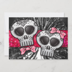 Red Black and White Sugar Skull Wedding Glitzer Einladung