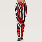 Red, Black and White Wave Pattern Leggings (Rückseite)