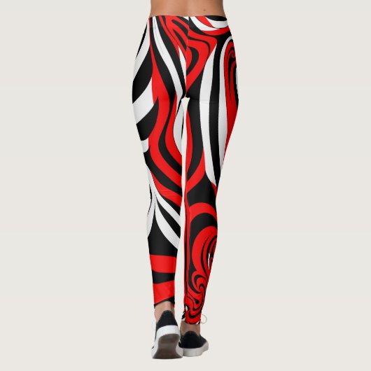 Red, Black and White Wave Pattern Leggings (Rückseite)