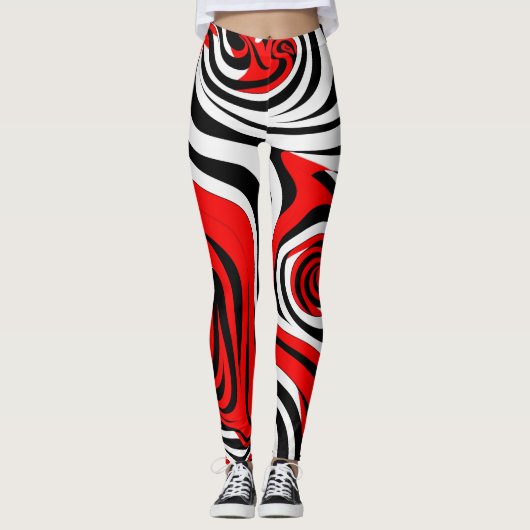 Red, Black and White Wave Pattern Leggings (Vorderseite)
