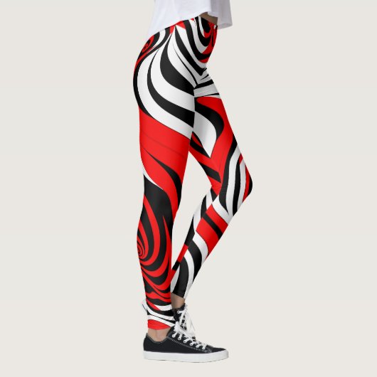 Red, Black and White Wave Pattern Leggings (Rechts)