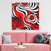 Red, Black and White Wave Pattern Leinwanddruck (Insitu (Wohnzimmer))