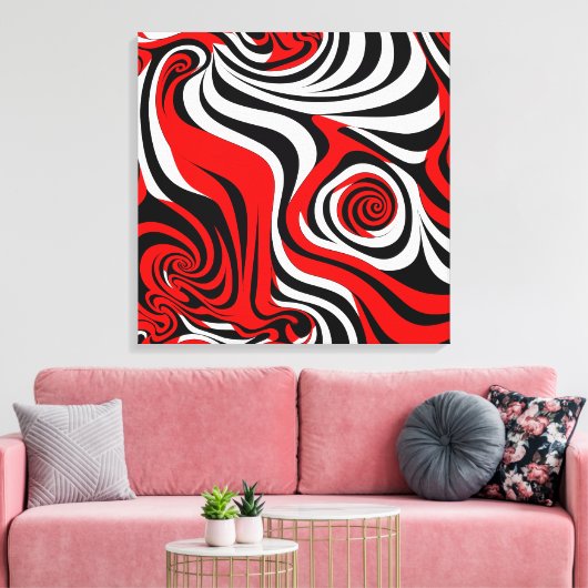 Red, Black and White Wave Pattern Leinwanddruck (Insitu (Wohnzimmer))