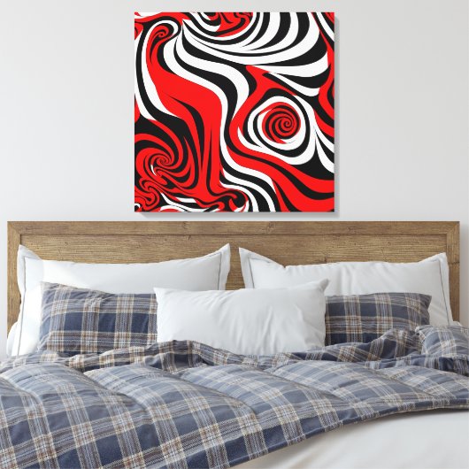 Red, Black and White Wave Pattern Leinwanddruck (Insitu (Schlafzimmer))