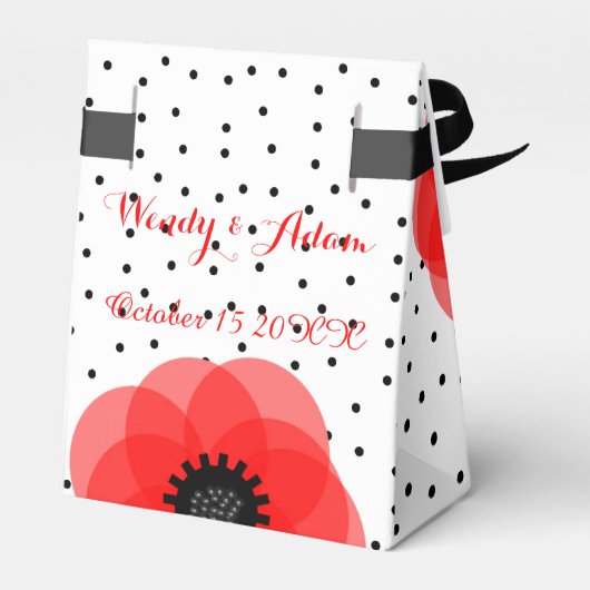 Red Black and Whitw Polka Dot and Poppies Design Geschenkschachtel (Rückseite)