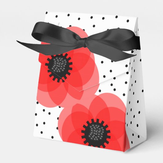Red Black and Whitw Polka Dot and Poppies Design Geschenkschachtel (Vorderseite)