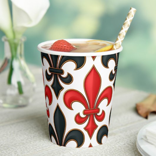 Red Black Baroque Fleur-de-lis Pattern Design  Pappbecher