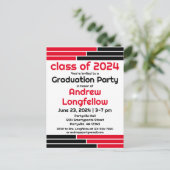 Red & Black Bars Graduation Party Einladungspostkarte (Stehend Vorderseite)
