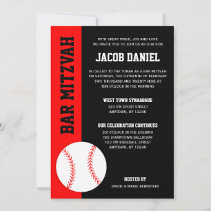 Red Black Baseball Bar Mitzvah Einladung