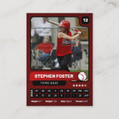 Red & Black Baseball Player Trading Foto Card Telefonnummerkarte (Vorderseite)
