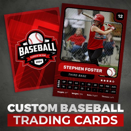 Red & Black Baseball Player Trading Foto Card Telefonnummerkarte