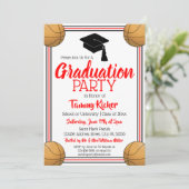 Red & Black Basketball Graduation Party Einladung (Stehend Vorderseite)