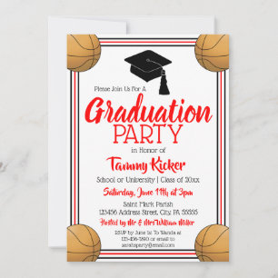 Red & Black Basketball Graduation Party Einladung