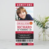 Red & Black Basketball Ticket Geburtstag Einladung (Stehend Vorderseite)