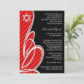 Red Black Bat Mitzvah Einladung (Stehend Vorderseite)