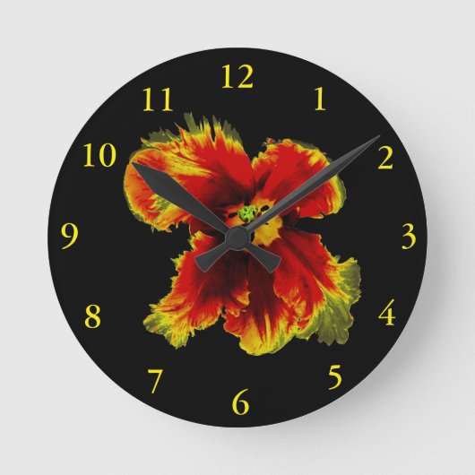 Red Black Blume Custom Round (Medium) Wall Clock Runde Wanduhr (Vorderseite)