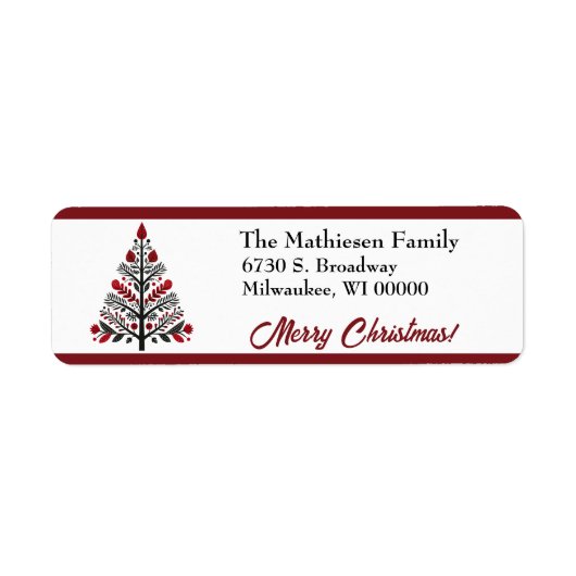 Red Black Boho Christmas Tree Rücksendeadresse (Vorne)