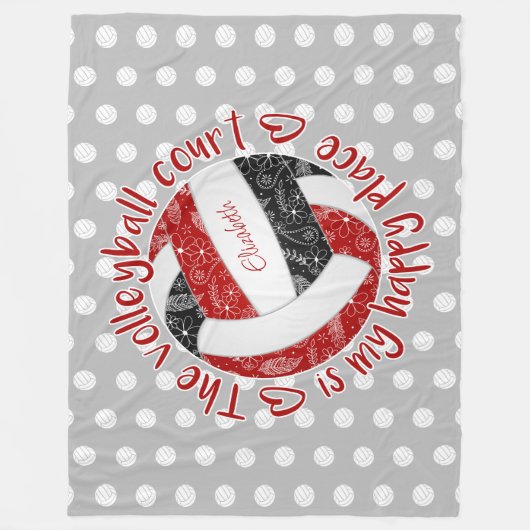 Red Black Boho Volleyball Platz ist mein glücklich Fleecedecke (Vorderseite)