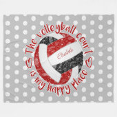 Red Black Boho Volleyball Platz ist mein glücklich Fleecedecke (Vorderseite (Horizontal))