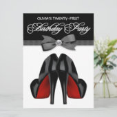 Red Black Bow Krawatte Womans Birthday Party Einladung (Stehend Vorderseite)