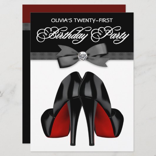 Red Black Bow Krawatte Womans Birthday Party Einladung (Vorne/Hinten)