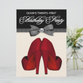 Red Black Bow Krawatte Womans Birthday Party Einladung (Stehend Vorderseite)