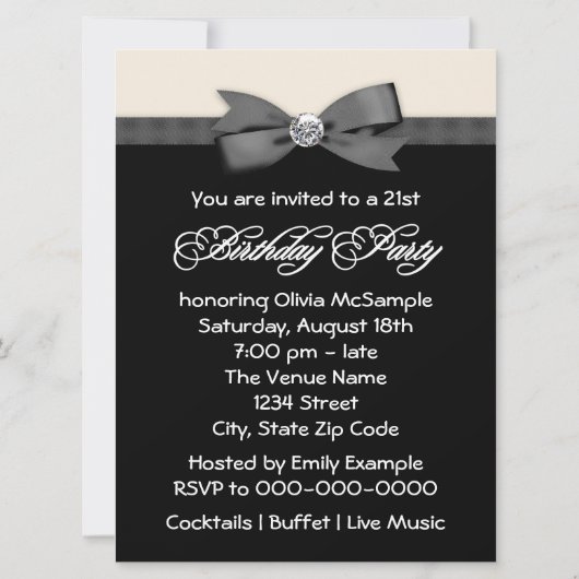 Red Black Bow Krawatte Womans Birthday Party Einladung (Rückseite)