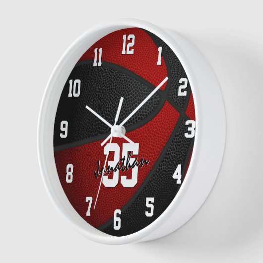 Red Black Boys Girls Basketball Personalized Uhr (Winkel)
