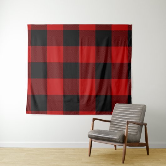 Red & Black Buffalo Checkered Kariert Rustikal Wandteppich (Beispiel (Horizontal))